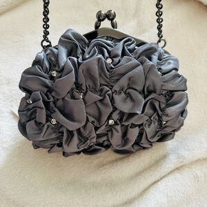 NWT J Furmoni Designer Collection Studio Milano Elegant Dark Grey Satin Clutch